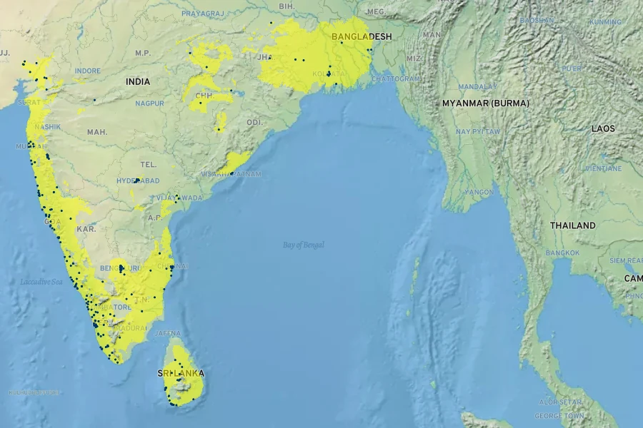 Ixora coccinea Native Range
