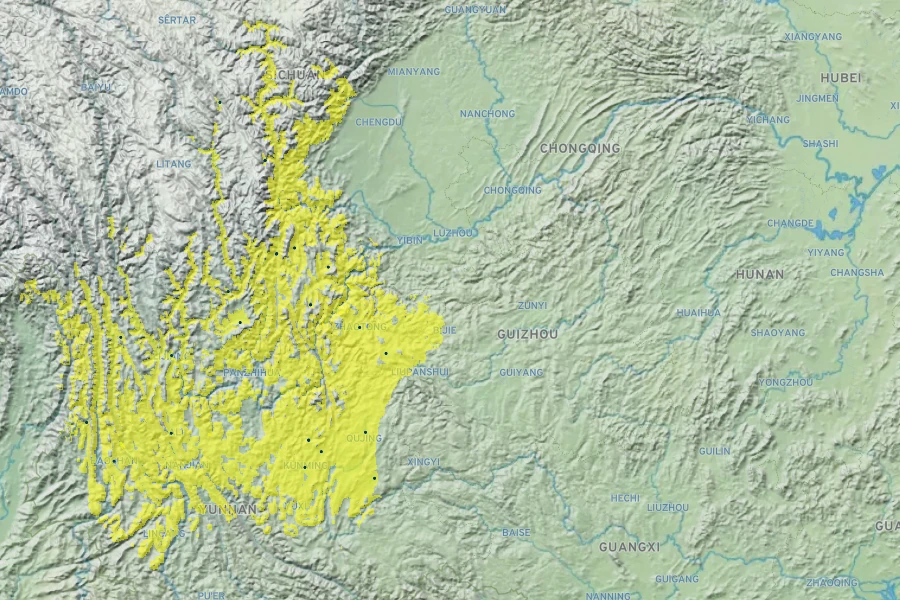 Jasminum beesianum Native Range