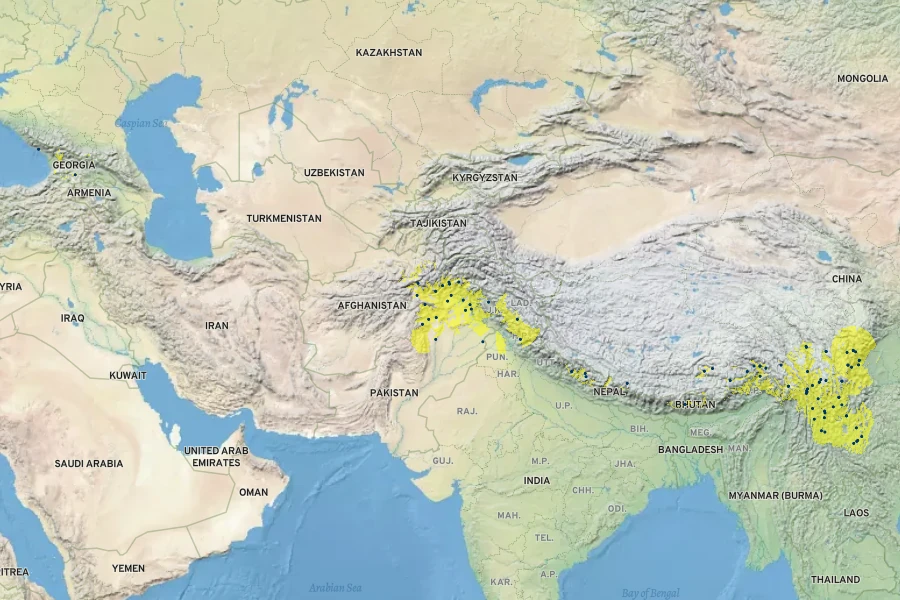 Jasminum officinale Native Range