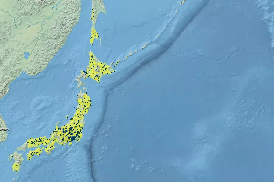 Juglans ailantifolia Native Range
