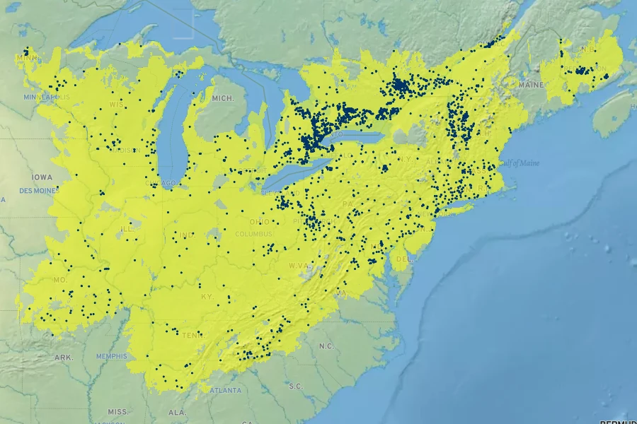 Juglans cinerea Native Range