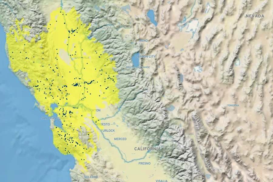 Juglans hindsii Native Range
