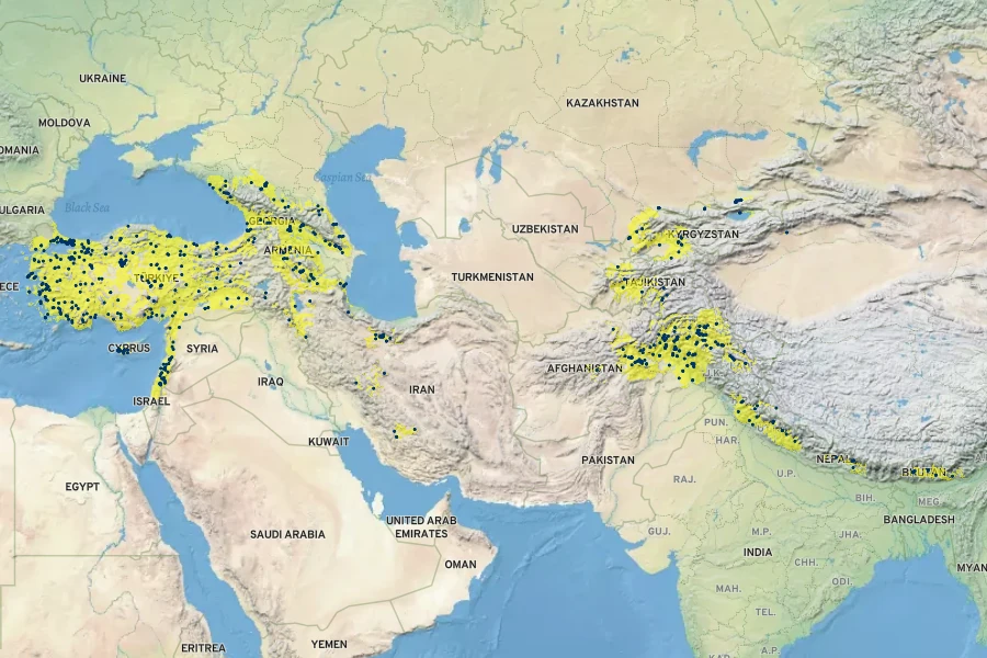 Juglans regia Native Range