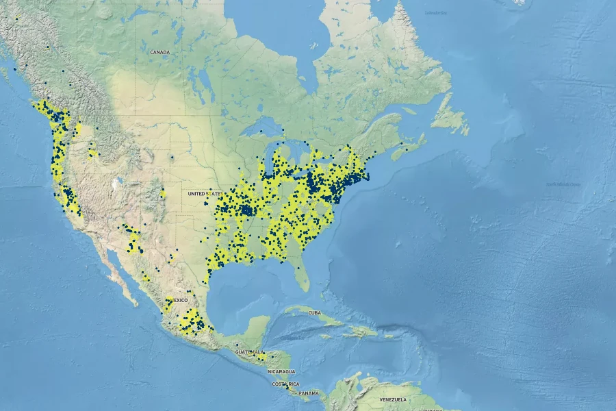 Juncus acuminatus Native Range