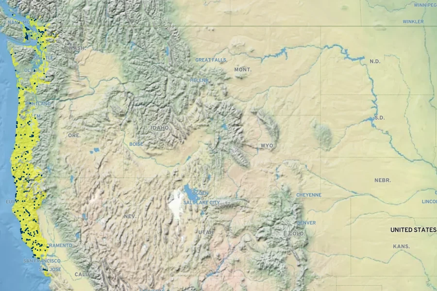 Juncus bolanderi Native Range