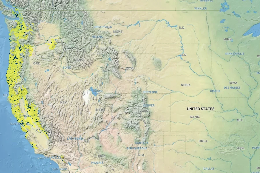 Juncus effusus subsp. pacificus Native Range