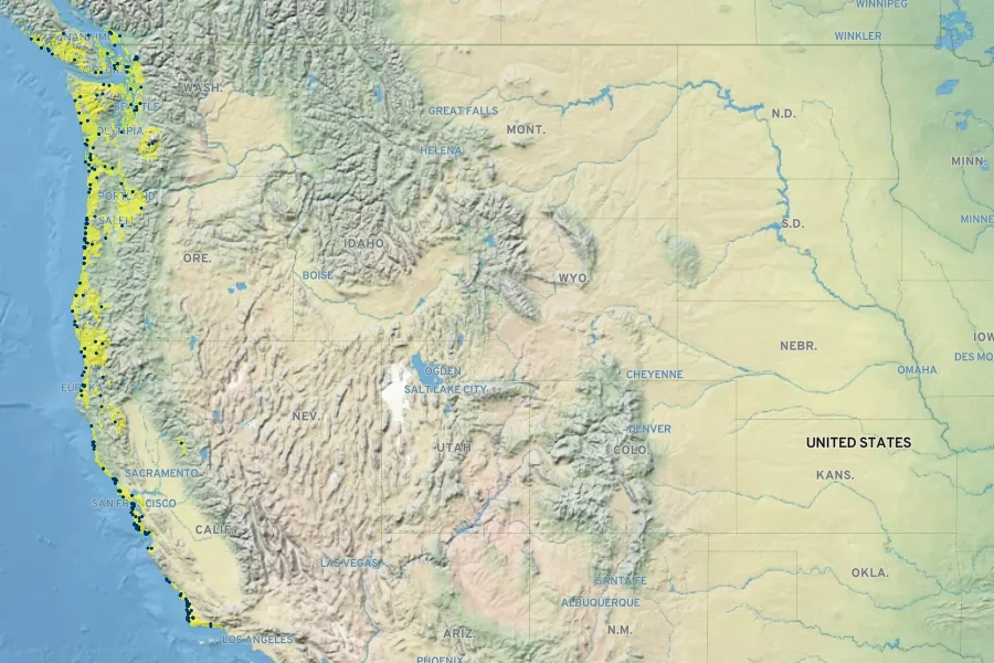 Juncus hesperius Native Range