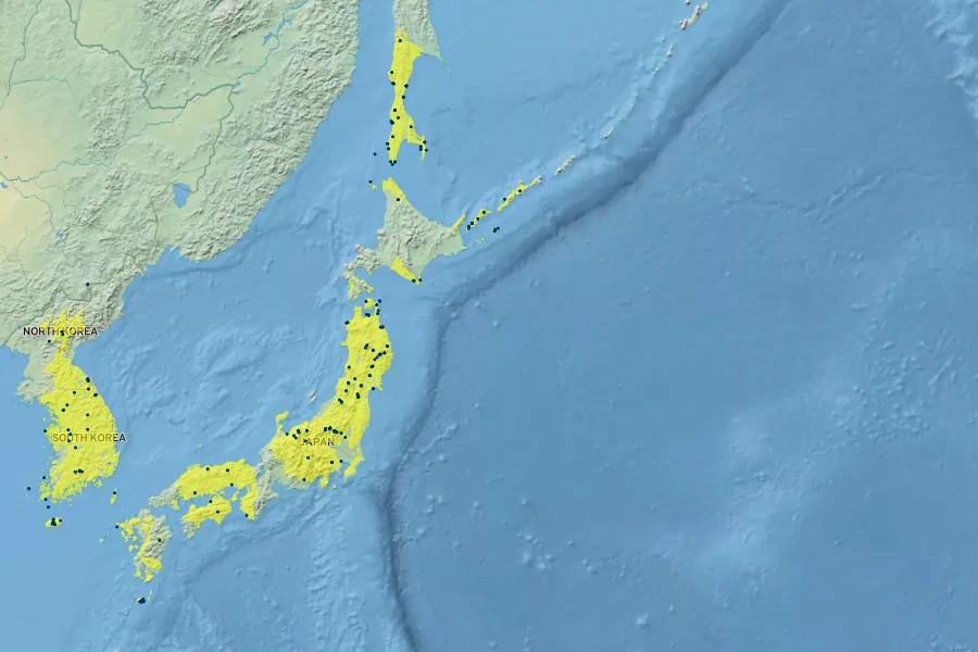 Juniperus chinensis var. sargentii Native Range
