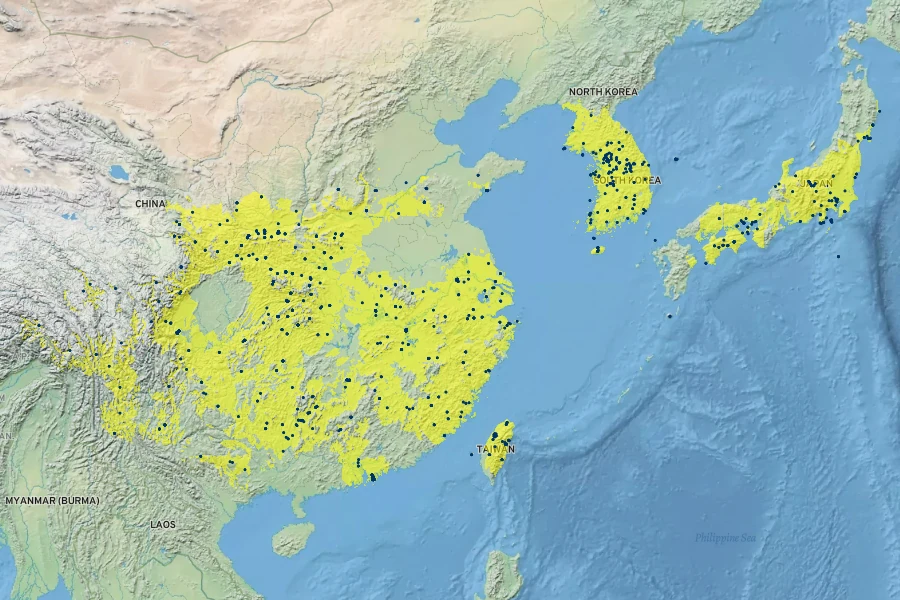 Juniperus chinensis Native Range