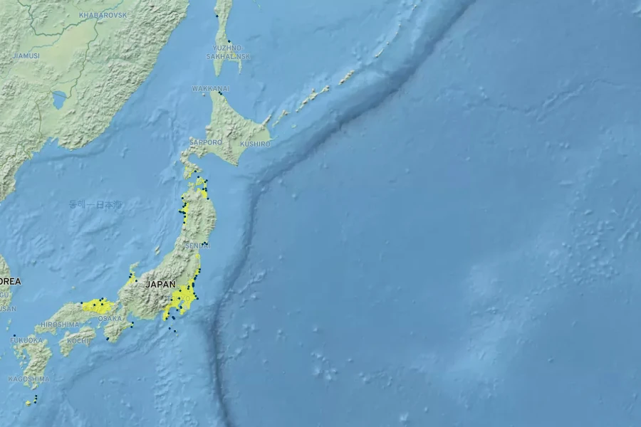 Juniperus conferta Native Range