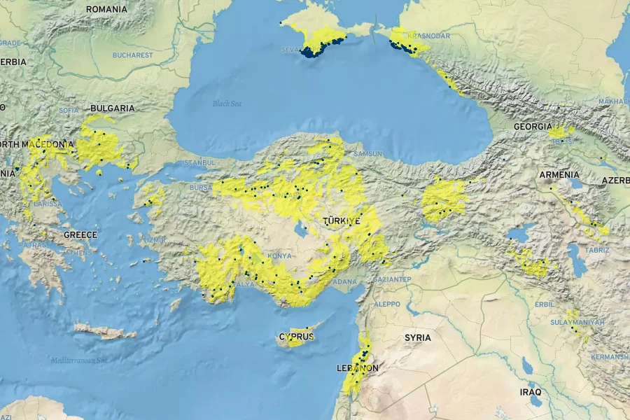 Juniperus excelsa Native Range