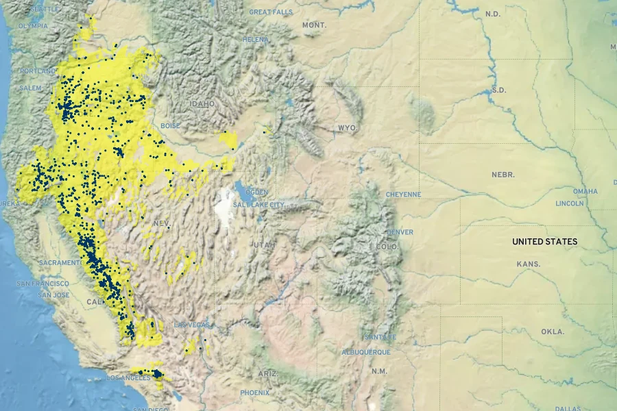 Juniperus occidentalis Native Range