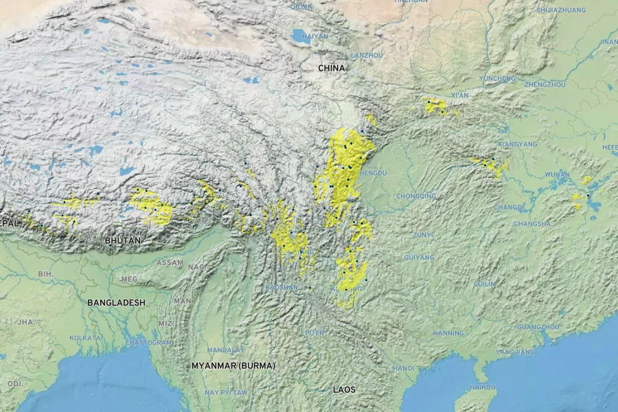 Juniperus pingii Native Range