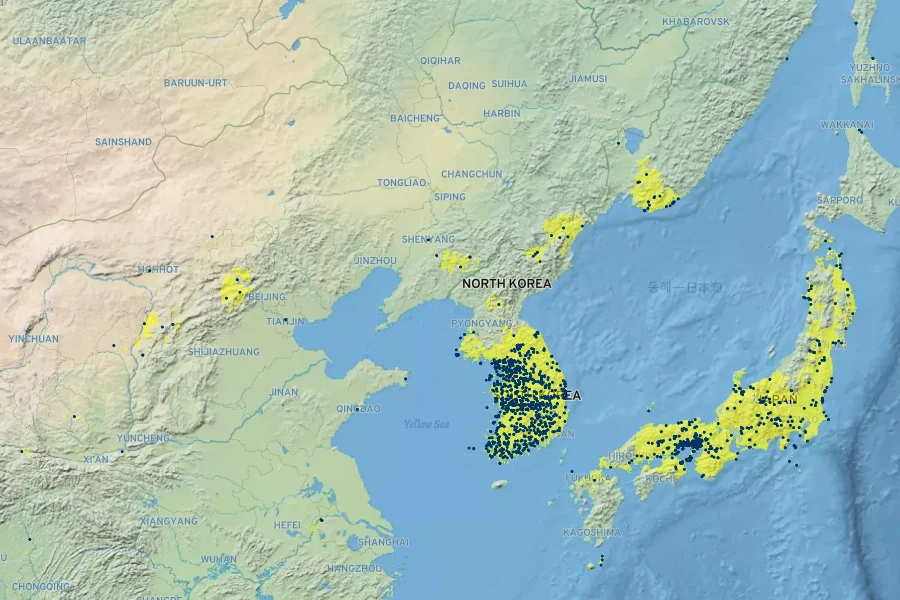 Juniperus rigida Native Range