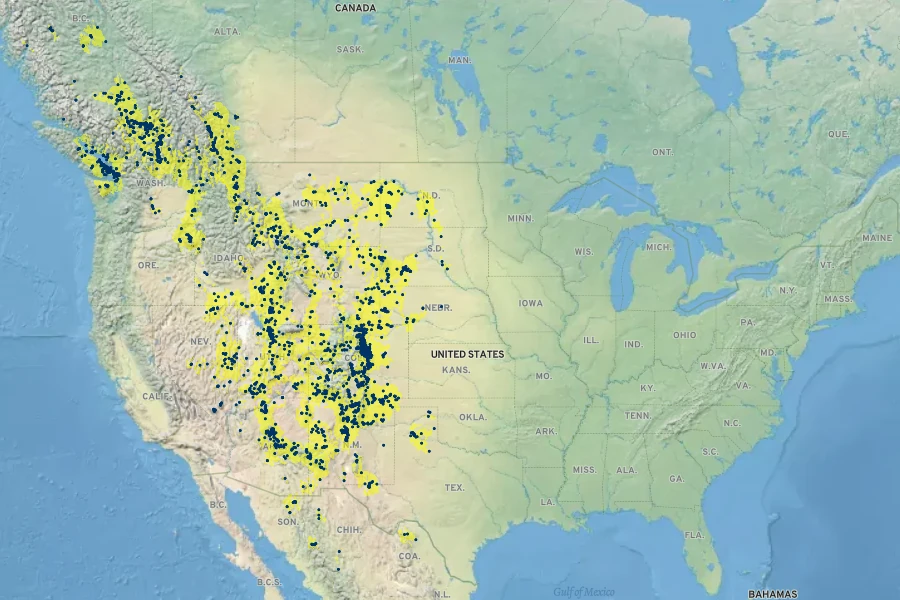 Juniperus scopulorum Native Range