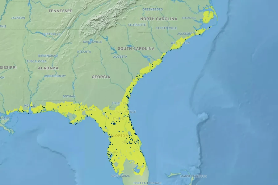 Juniperus virginiana var. silicicola Native Range