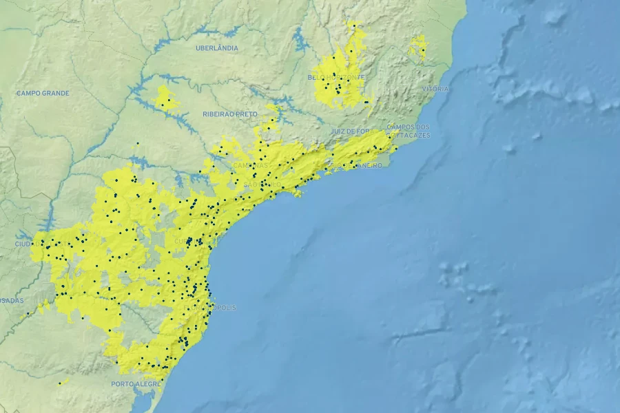 Justicia carnea Native Range