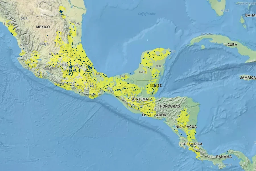 Justicia spicigera Native Range