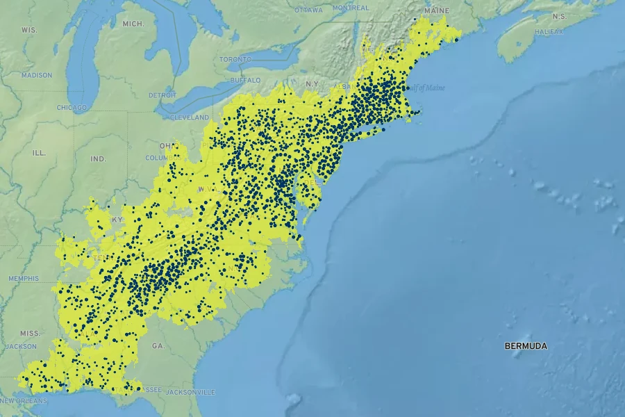 Kalmia latifolia Native Range