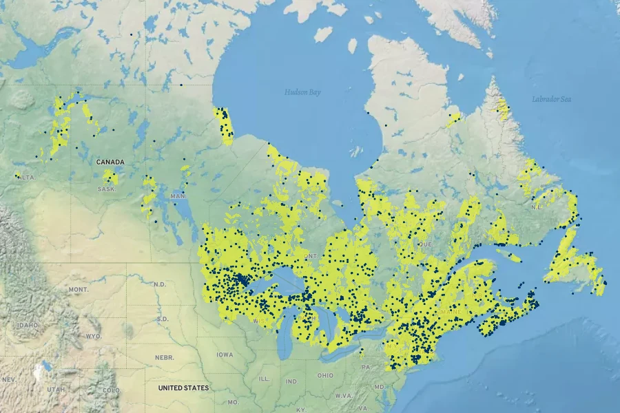 Kalmia polifolia Native Range