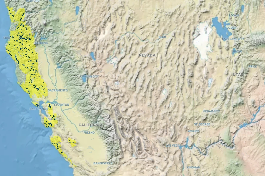 Keckiella corymbosa Native Range
