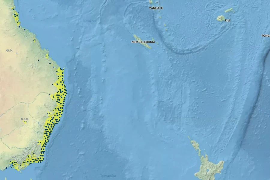 Kennedia rubicunda Native Range