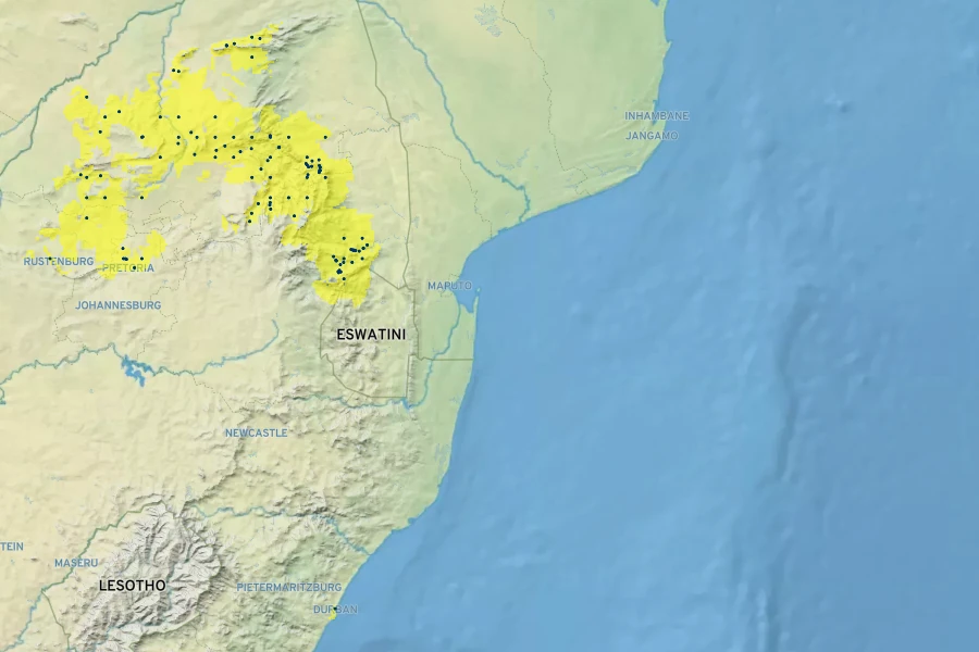 Kirkia wilmsii Native Range