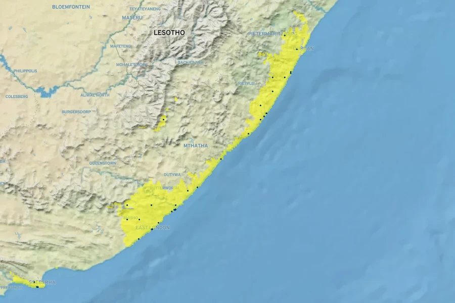 Kniphofia rooperi Native Range
