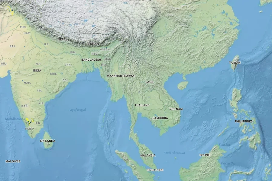 Lantana indica Native Range