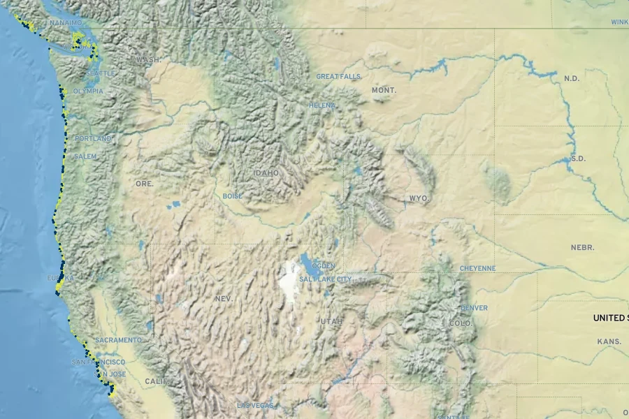 Lathyrus littoralis Native Range