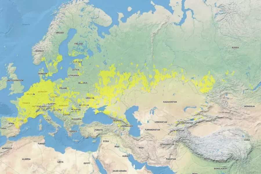 Lathyrus tuberosus Native Range
