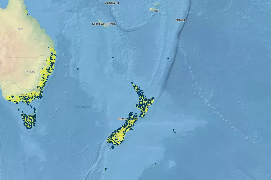 Lecanopteris pustulata Native Range