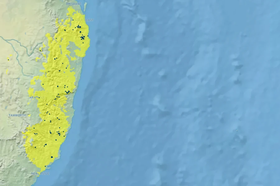 Leionema elatius Native Range