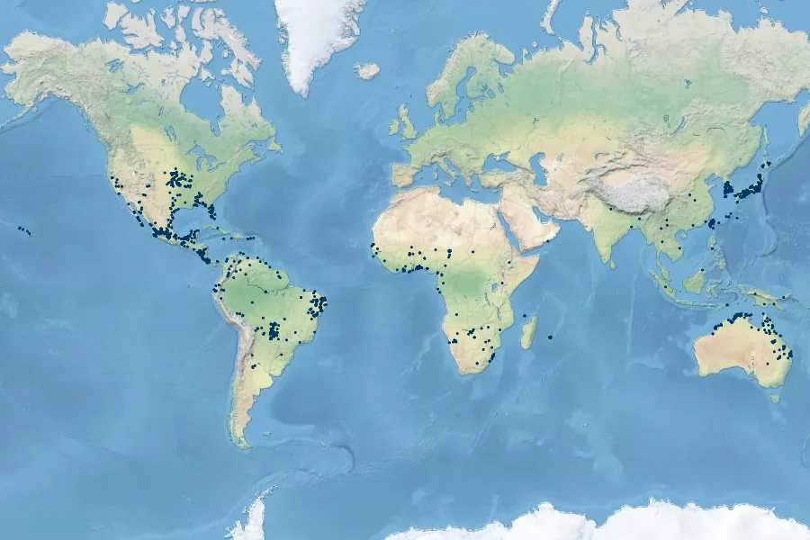 Lemna aequinoctialis Native Range