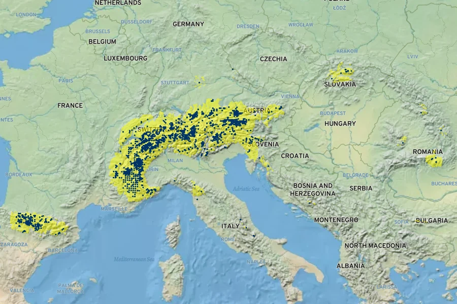 Leontopodium alpinum Native Range