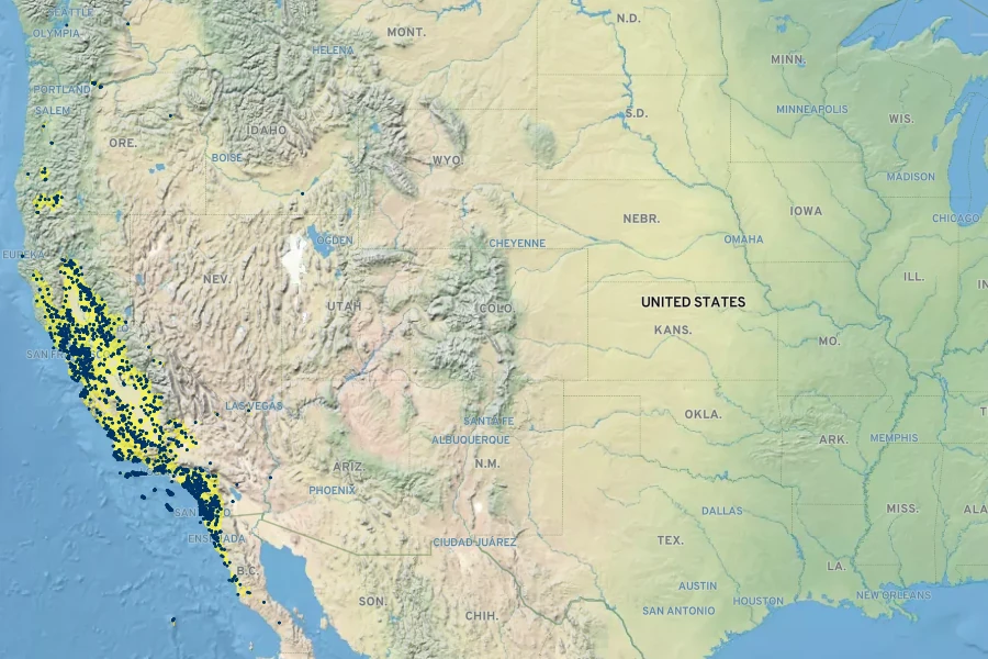 Lepidium nitidum Native Range