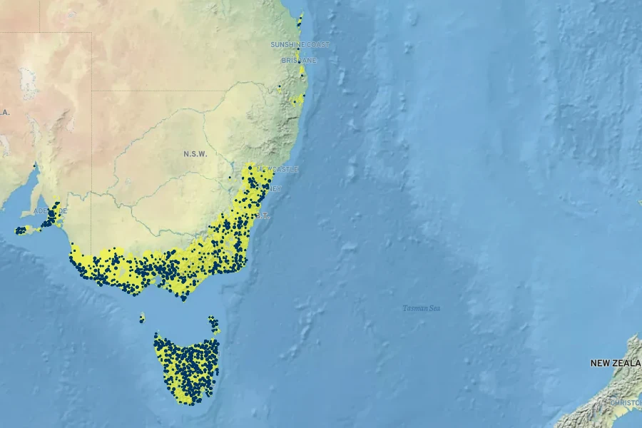 Leptospermum lanigerum Native Range