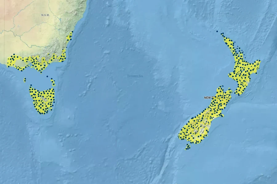 Leptospermum scoparium Native Range
