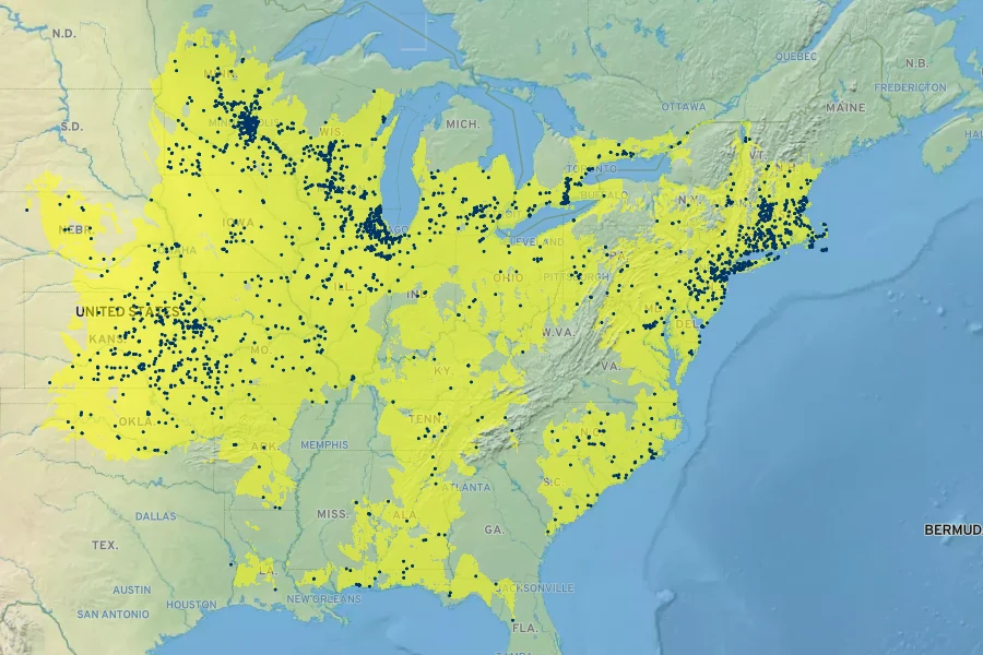 Lespedeza capitata Native Range