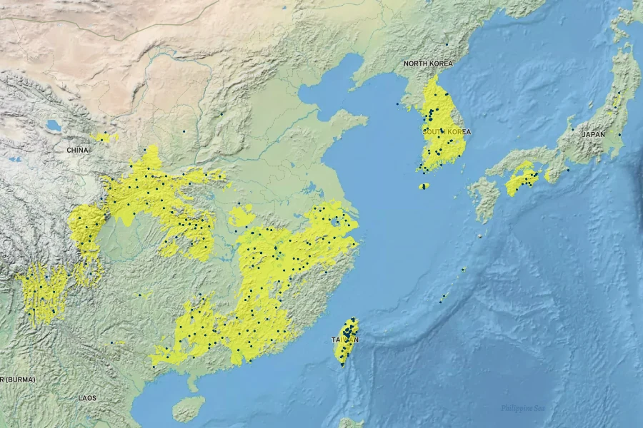 Lespedeza thunbergii subsp. formosa Native Range