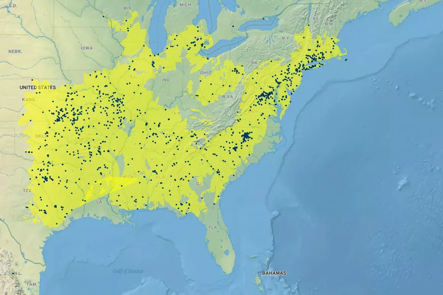 Lespedeza virginica Native Range