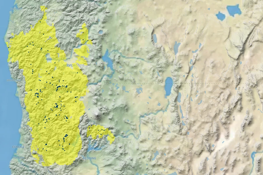 Lewisia cotyledon Native Range