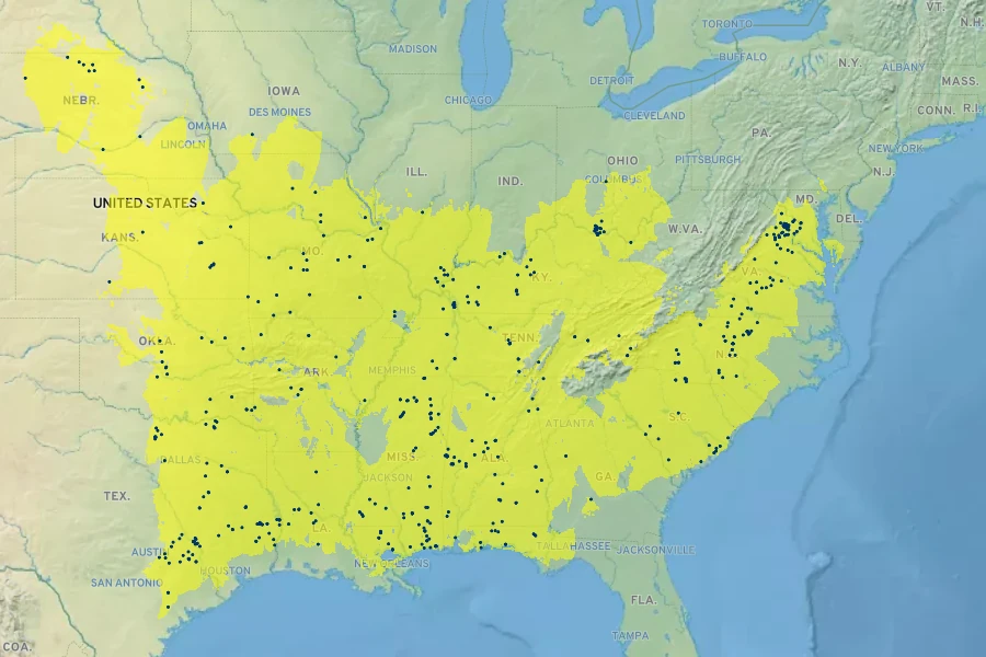 Liatris squarrosa Native Range