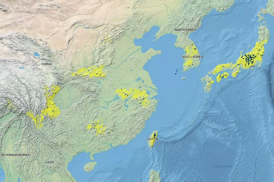 Ligularia stenocephala Native Range