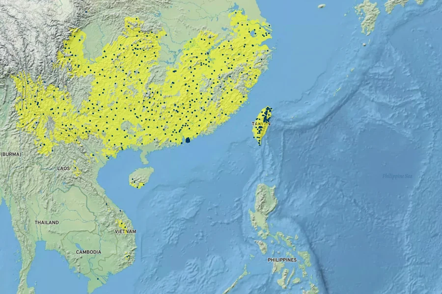 Ligustrum sinense Native Range