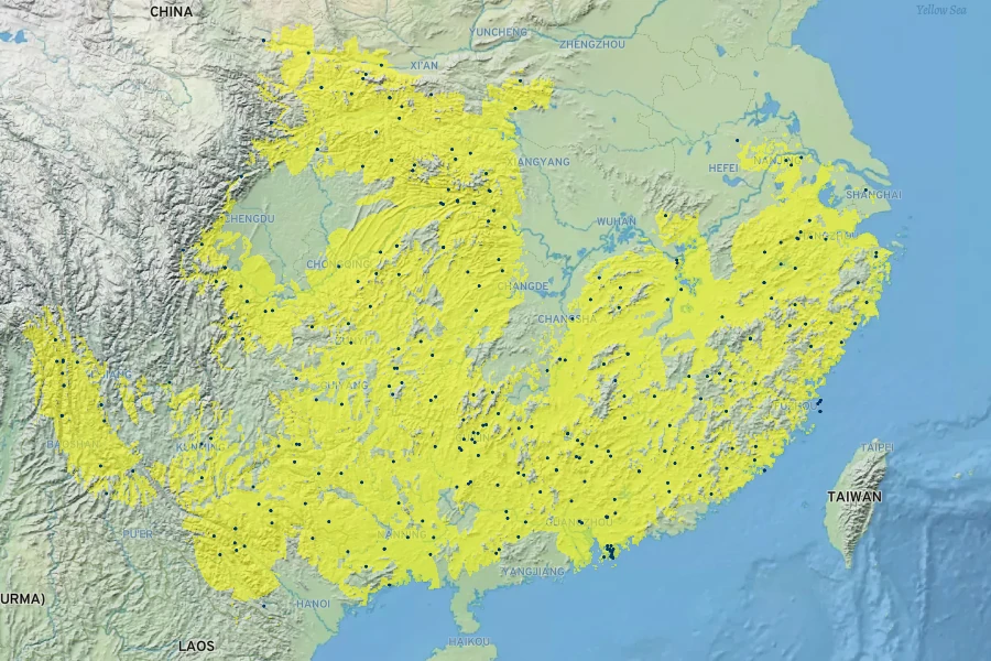 Lilium brownii Native Range