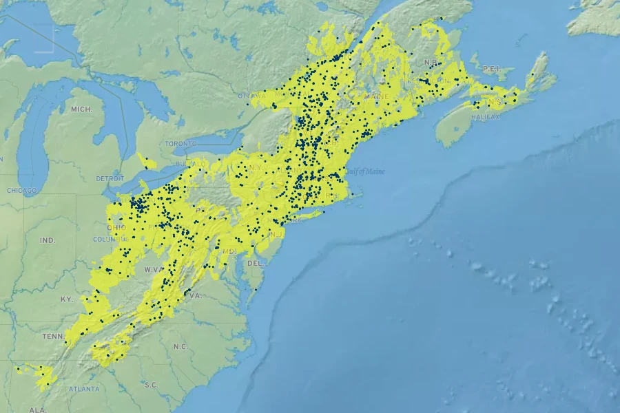 Lilium canadense Native Range