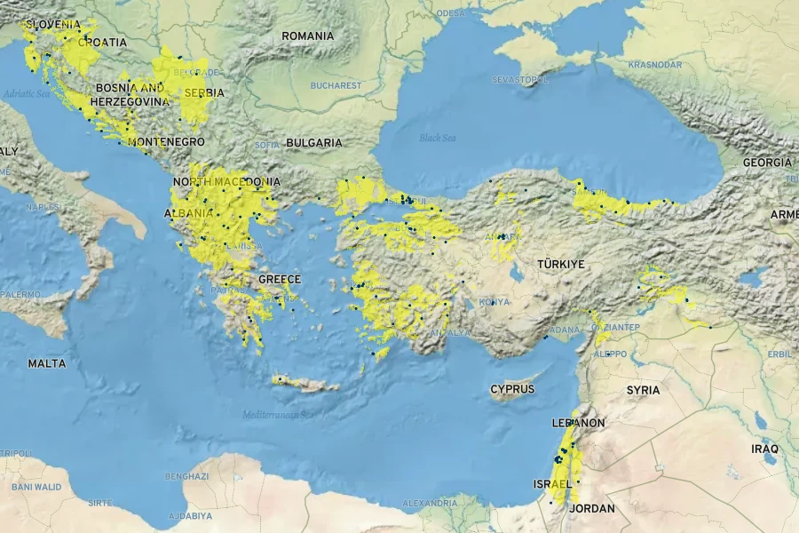 Lilium candidum Native Range