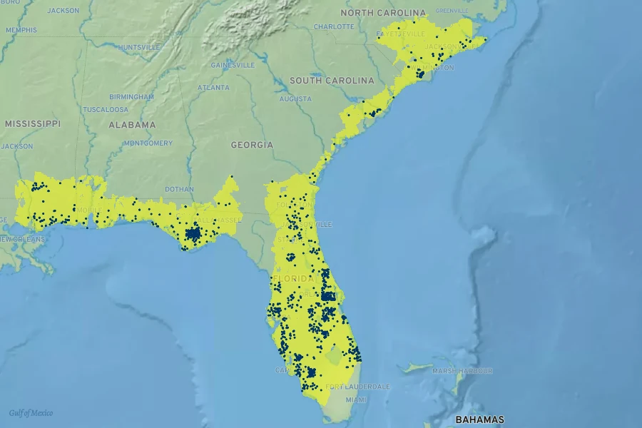 Lilium catesbaei Native Range
