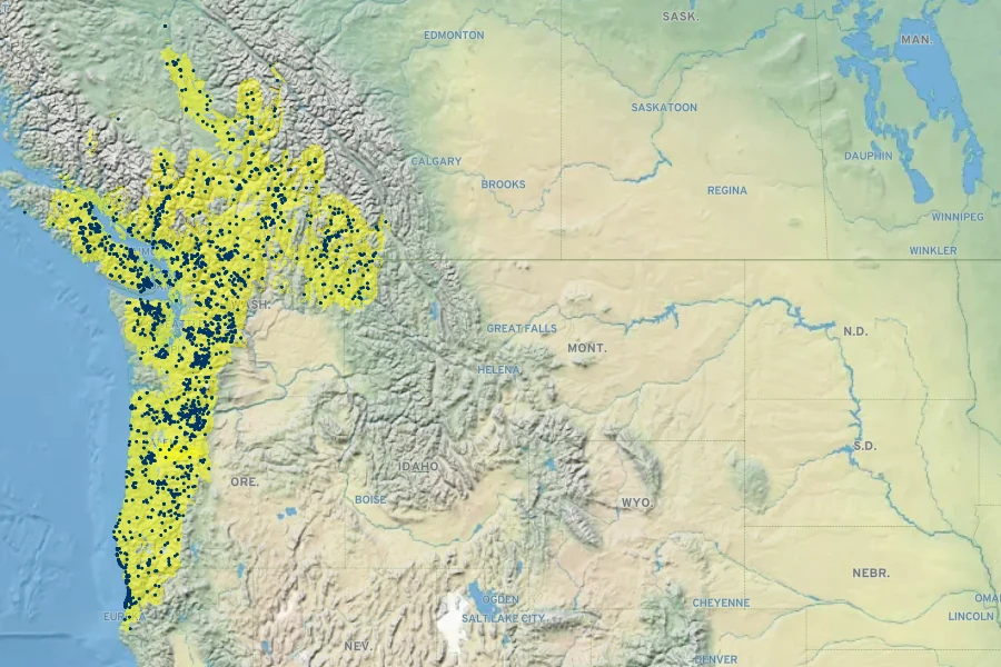 Lilium columbianum Native Range